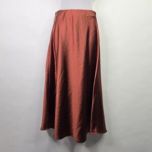 Rust Satin Midi Slip Skirt